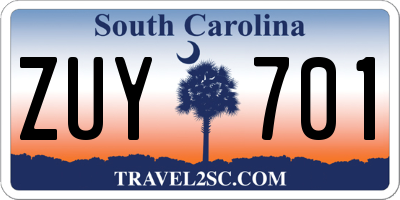 SC license plate ZUY701