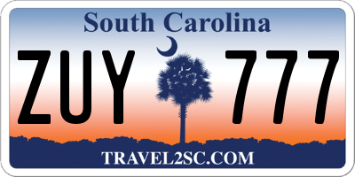 SC license plate ZUY777