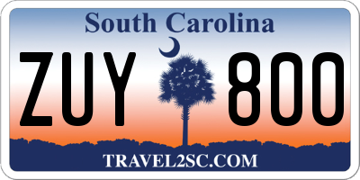 SC license plate ZUY800