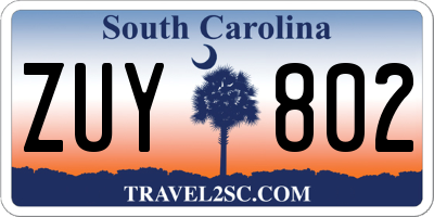 SC license plate ZUY802