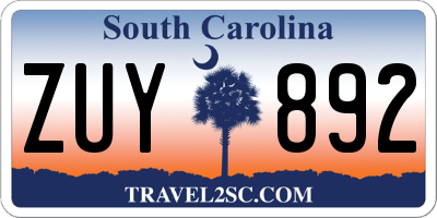 SC license plate ZUY892