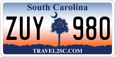 SC license plate ZUY980