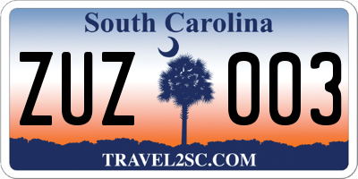 SC license plate ZUZ003