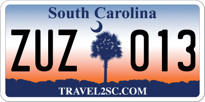 SC license plate ZUZ013