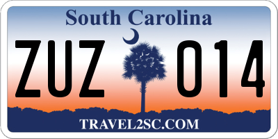 SC license plate ZUZ014