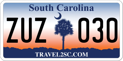 SC license plate ZUZ030