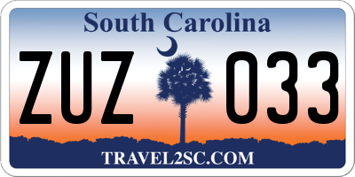 SC license plate ZUZ033
