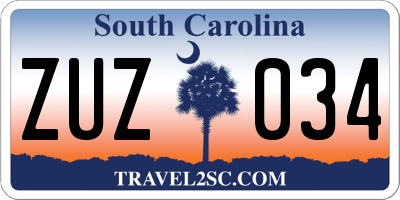 SC license plate ZUZ034