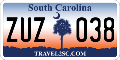 SC license plate ZUZ038