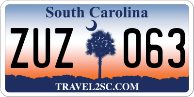 SC license plate ZUZ063