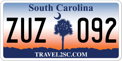 SC license plate ZUZ092