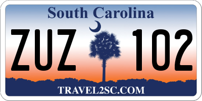 SC license plate ZUZ102