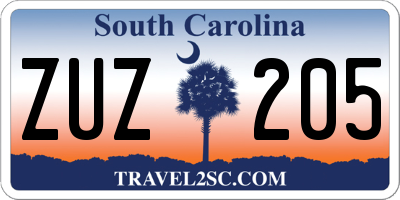SC license plate ZUZ205
