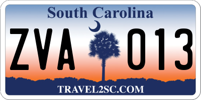 SC license plate ZVA013