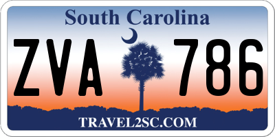 SC license plate ZVA786