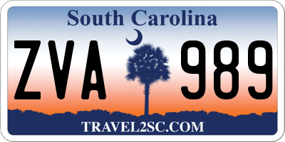 SC license plate ZVA989