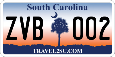 SC license plate ZVB002