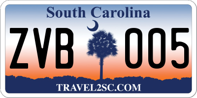 SC license plate ZVB005