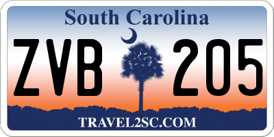 SC license plate ZVB205