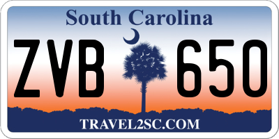 SC license plate ZVB650