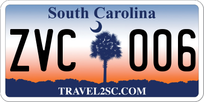 SC license plate ZVC006