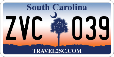 SC license plate ZVC039