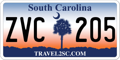 SC license plate ZVC205