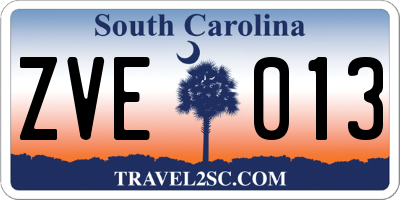 SC license plate ZVE013