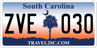 SC license plate ZVE030