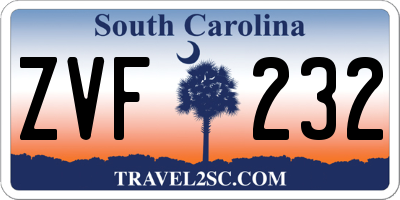 SC license plate ZVF232