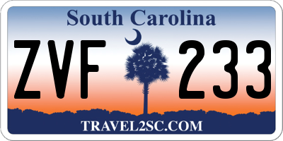 SC license plate ZVF233