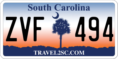 SC license plate ZVF494