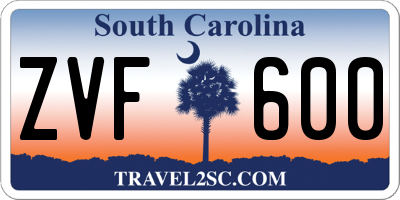 SC license plate ZVF600