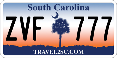 SC license plate ZVF777