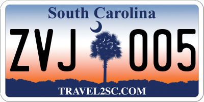 SC license plate ZVJ005