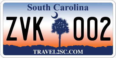 SC license plate ZVK002