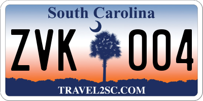 SC license plate ZVK004