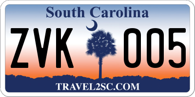 SC license plate ZVK005