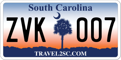 SC license plate ZVK007