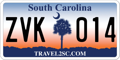 SC license plate ZVK014