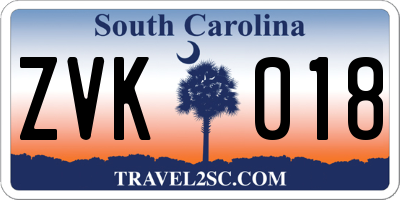 SC license plate ZVK018