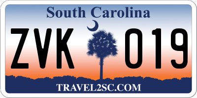 SC license plate ZVK019