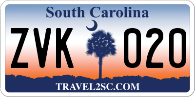 SC license plate ZVK020