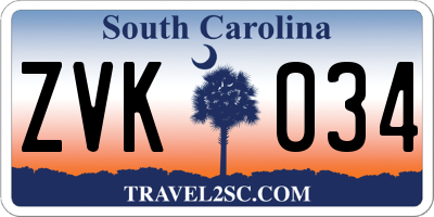SC license plate ZVK034