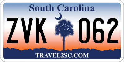SC license plate ZVK062