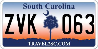 SC license plate ZVK063