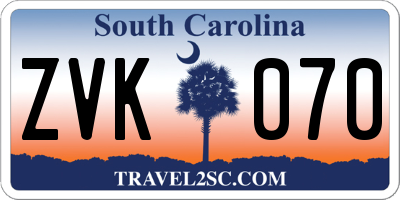 SC license plate ZVK070