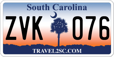 SC license plate ZVK076