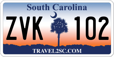 SC license plate ZVK102