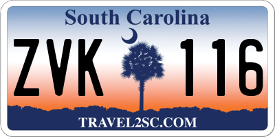 SC license plate ZVK116